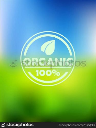 Bio organic label on colorful landscape background for natural farm products concept design