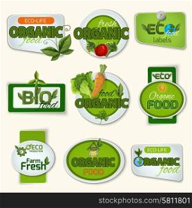 Bio Organic Life Badges . Bio and organic food farm and life green badges set isolated vector illustration