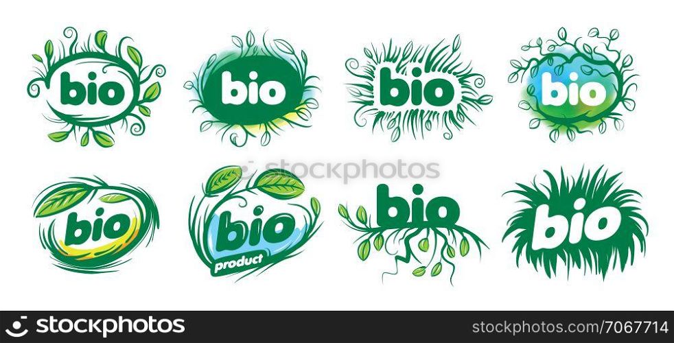 Bio sign in the form of leaves and grass. Vector illustration on white background... Bio sign in the form of leaves and grass. Vector illustration on white background.