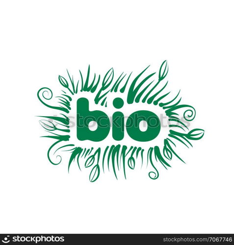 Bio sign in the form of leaves and grass. Vector illustration on white background... Bio sign in the form of leaves and grass. Vector illustration on white background.