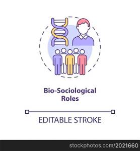 Bio sociological roles concept icon. Society part type. Human in nature system, community abstract idea thin line illustration. Vector isolated outline color drawing. Editable stroke. Bio sociological roles concept icon