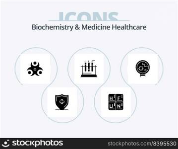 Biochemistry And Medicine Healthcare Glyph Icon Pack 5 Icon Design. viruses. medical. hazard. test. tube