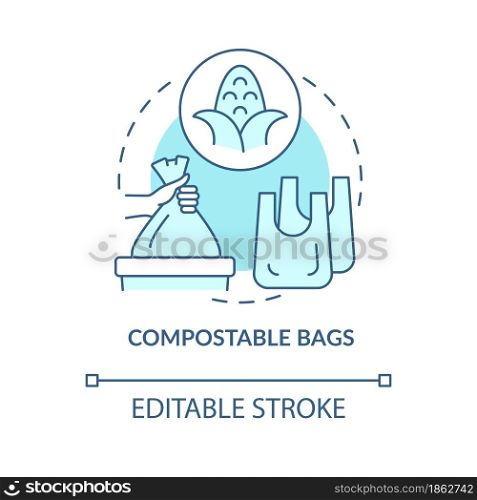 Biodegradable bags concept icon. Nature protection. Ecogically friendly, compostable products abstract idea thin line illustration. Vector isolated outline color drawing. Editable stroke. Biodegradable bags concept icon