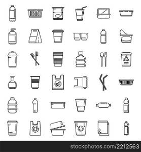 Biodegradable plastic icons set outline vector. Trash bag. Basket bin. Biodegradable plastic icons set outline vector. Trash bag