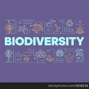 Biodiversity word concepts banner. Botanical garden. Ocean animals. Ecosystem services. Presentation, website. Isolated lettering typography idea with linear icons. Vector outline illustration