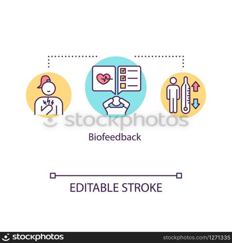 Biofeedback concept icon. Mind-body technique idea thin line illustration. Neurofeedback. Bodily functions control. Vector isolated outline RGB color drawing. Editable stroke