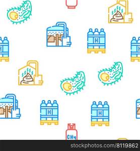 Biogas Energy Fuel Vector Seamless Pattern Color Line Illustration. Biogas Energy Fuel Vector Seamless Pattern