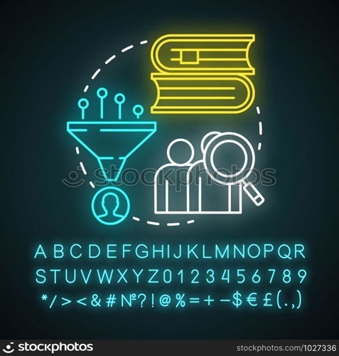 Biographies neon light concept icon. Life history idea. Stories about famous people. Facts about historic personalities. Glowing sign with alphabet, numbers and symbols. Vector isolated illustration