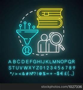 Biographies neon light concept icon. Life history idea. Stories about famous people. Facts about historic personalities. Glowing sign with alphabet, numbers and symbols. Vector isolated illustration