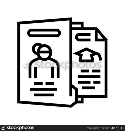 biography check and verification of candidates line icon vector. biography check and verification of candidates sign. isolated contour symbol black illustration. biography check and verification of candidates line icon vector illustration