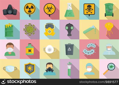 Biohazard icons set. Flat set of biohazard vector icons for web design. Biohazard icons set, flat style