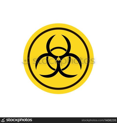 Biohazard warn symbol on yellow round sign. Isolated chemical hazard icon. Biological danger warn. Radiation caution zone. Vector EPS 10.