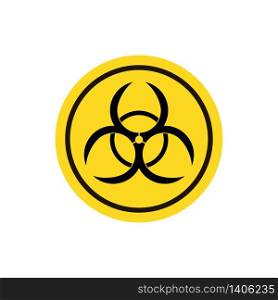 Biohazard warn symbol on yellow round sign. Isolated chemical hazard icon. Biological danger warn. Radiation caution zone. Vector EPS 10.