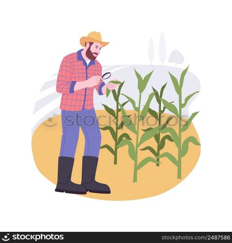 Biological control of plant disease isolated cartoon vector illustrations. Farmer with a magnifying glass looks at the plants, modern agriculture, organic farming industry vector cartoon.. Biological control of plant disease isolated cartoon vector illustrations.