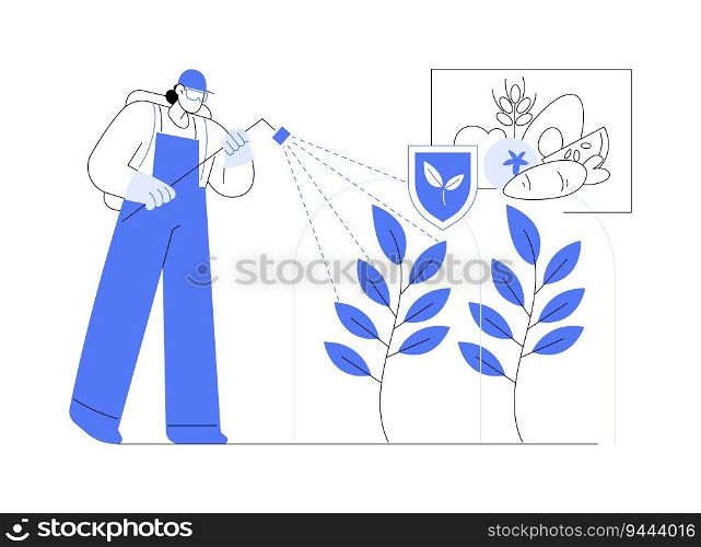 Biological crop protection products abstract concept vector illustration. Farmer holds sprayer with biopesticides to protect crop, sustainable agriculture, agroecology industry abstract metaphor.. Biological crop protection products abstract concept vector illustration.