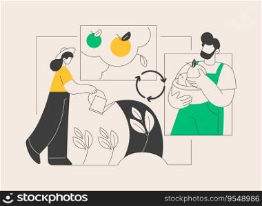Biological cycle abstract concept vector illustration. Plant uptake and harvest, biosolid, soil mineralization, food processing waste, agricultural cycle, natural biodiversity abstract metaphor.. Biological cycle abstract concept vector illustration.