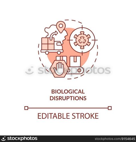Biological disruptions terracotta concept icon. Disease. Supply chain alteration abstract idea thin line illustration. Isolated outline drawing. Editable stroke. Arial, Myriad Pro-Bold fonts used. Biological disruptions terracotta concept icon