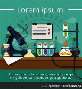 Biological or chemical laboratory for different experiments. Vector background in cartoon style. Laboratory medicine with glass for medical test illustration. Biological or chemical laboratory for different experiments. Vector background in cartoon style