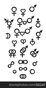 Biological Symbols and Signs of sex, gender, relations. Biological Signs of the variety of sex, gender, relations, and Symbols of male and female. (Biology kind set).