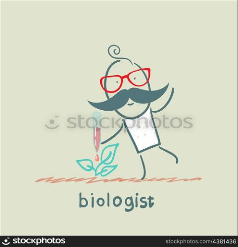 biologist dripping out of the tube at the leaves