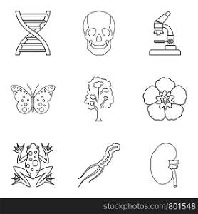Biologist icons set. Outline set of 9 biologist vector icons for web isolated on white background. Biologist icons set, outline style
