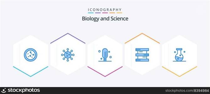 Biology 25 Blue icon pack including science. compound. thermometer. chemistry. hazardous