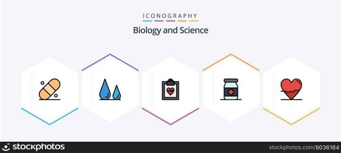 Biology 25 FilledLine icon pack including science. heart. medical. biology. tablets