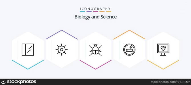 Biology 25 Line icon pack including . monitor. insect. heart. lab