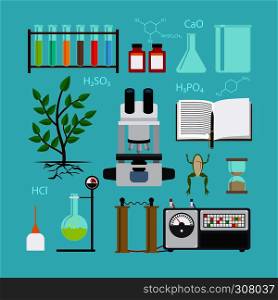 Biology and chemical laboratory icons. Vector illustration.. Biology laboratory icons