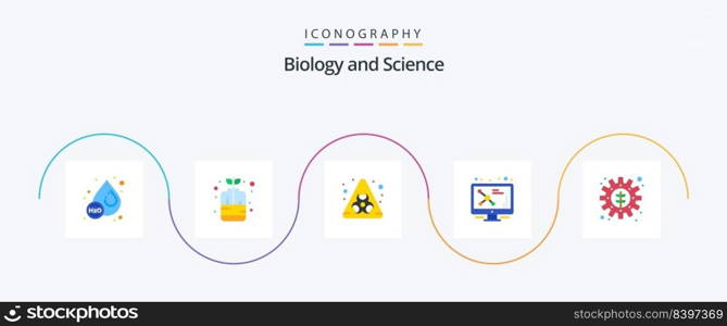 Biology Flat 5 Icon Pack Including plant. environment. biohazard. molecule. dna