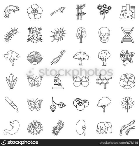 Biology icons set. Outline style of 36 biology vector icons for web isolated on white background. Biology icons set, outline style