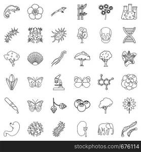 Biology icons set. Outline style of 36 biology vector icons for web isolated on white background. Biology icons set, outline style