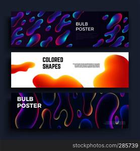 Biology molecular liquid shapes and fluid abstract objects vector banners set. Card and banner with colored shapes illustration. Biology molecular liquid shapes and fluid abstract objects vector banners set