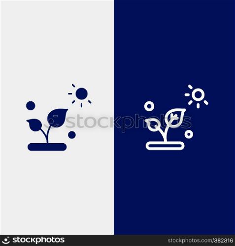 Biology, Plant, Science, Sun Line and Glyph Solid icon Blue banner Line and Glyph Solid icon Blue banner