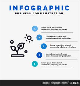 Biology, Plant, Science, Sun Line icon with 5 steps presentation infographics Background