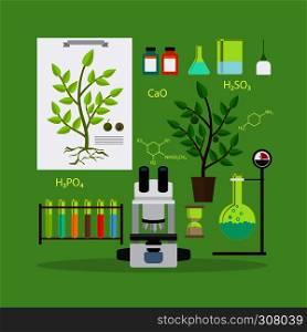 Biology research laboratory equipment icons. Vector illustration.. Biology research equipment