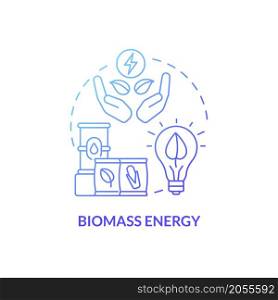 Biomass energy blue gradient concept icon. Natural renewable materials power abstract idea thin line illustration. Isolated outline drawing. Roboto-Medium, Myriad Pro-Bold fonts used. Biomass energy blue gradient concept icon
