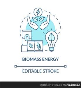 Biomass energy turquoise blue concept icon. Natural renewable materials power abstract idea thin line illustration. Isolated outline drawing. Editable stroke. Roboto-Medium, Myriad Pro-Bold fonts used. Biomass energy turquoise blue concept icon