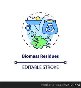 Biomass residues concept icon. Energy source on farm abstract idea thin line illustration. Natural by-product. Isolated outline drawing. Editable stroke. Roboto-Medium, Myriad Pro-Bold fonts used. Biomass residues concept icon