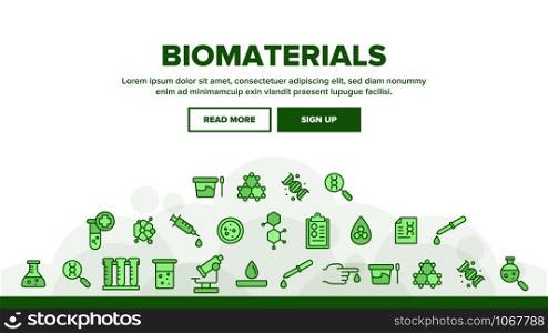 Biomaterials, Medical Analysis Landing Web Page Header Banner Template Vector. Biomaterials Research. Chemical Experiment. Scientific Laboratory Equipment Illustration. Biomaterials, Medical Analysis Landing Header Vector