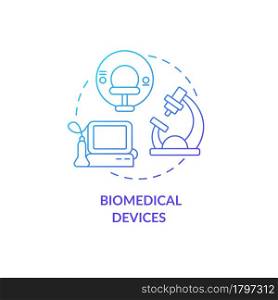 Biomedical devices donation concept icon. Humanitarian aid and science. Clinical equipment for thorough and deep research abstract idea thin line illustration. Vector isolated outline color drawing.. Biomedical devices donation concept icon.