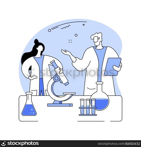Biomedical engineering isolated cartoon vector illustrations. Smiling biomedical engineering professor counselling his masters students with theory, doing chemical analysis vector cartoon.. Biomedical engineering isolated cartoon vector illustrations.