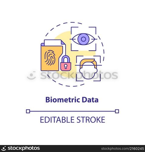 Biometric data concept icon. Sensitive information example. Data protection abstract idea thin line illustration. Isolated outline drawing. Editable stroke. Roboto-Medium, Myriad Pro-Bold fonts used. Biometric data concept icon