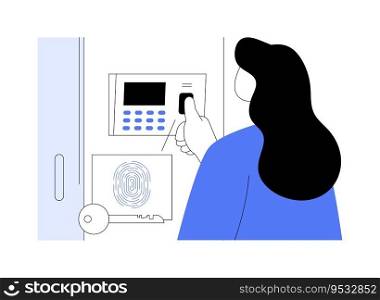 Biometric fingerprint abstract concept vector illustration. Woman using fingerprint scanner, authentication idea, modern business technology, security biometric protection abstract metaphor.. Biometric fingerprint abstract concept vector illustration.