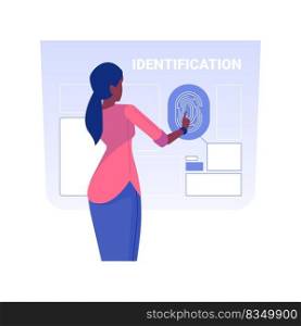 Biometric identification isolated concept vector illustration. Brick and mortar bank client scans his fingerprint, modern biometric identification, business security vector concept.. Biometric identification isolated concept vector illustration.