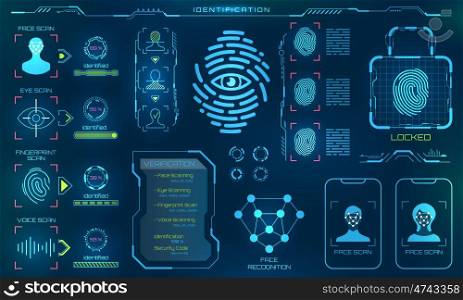 Biometric Identification or Recognition System of Person, Line Icons of Identity Verification Sign. Biometric Identification or Recognition System of Person, Line Icons of Identity Verification Sign - Illustration Vector