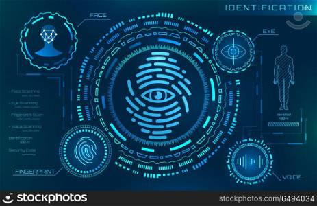 Biometric Identification Personality, Scanning Modern Access Control, Technology Recognition (Authentication). Biometric Identification Personality, Scanning Modern Access Control, Technology Recognition (Authentication) System Concept - Illustration Vector