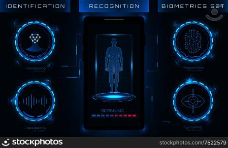 Biometric Identification Personality, Scanning Modern Access Control, Technology Recognition (Authentication) System Concept - Illustration Vector. Biometric Identification Personality, Scanning Modern Access Control