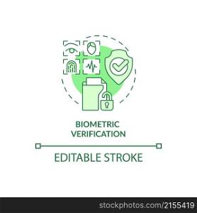 Biometric verification green concept icon. Ways to protect information abstract idea thin line illustration. Isolated outline drawing. Editable stroke. Roboto-Medium, Myriad Pro-Bold fonts used. Biometric verification green concept icon
