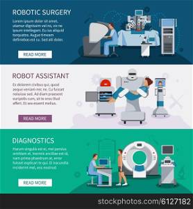 Bionic Banners Set . Bionic banners set of robotic surgery tools and innovational medical diagnostic equipment flat vector illustration